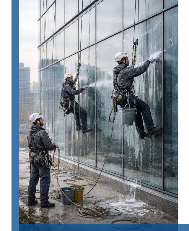 Промышленная мойка панорамных окон на высоте в Кореновске