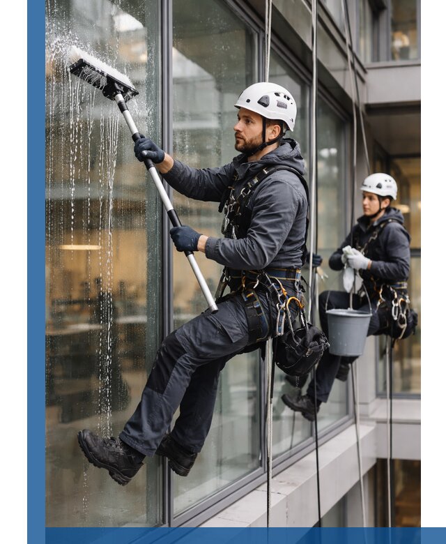 Профессиональная мойка витражей промышленными альпинистами в Кореновске