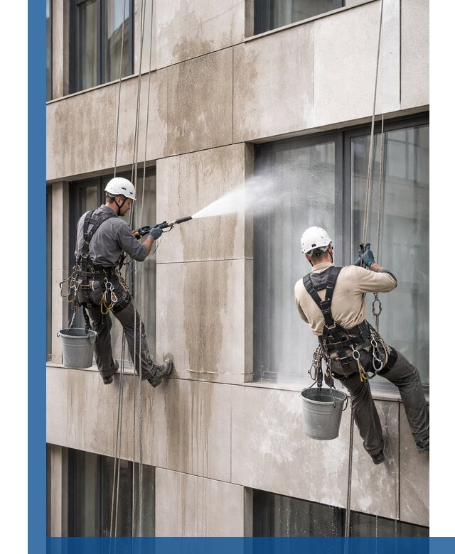 Послестроительная мойка фасада промышленным альпинизмом в Кореновске