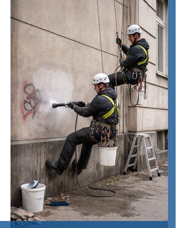 Удаление граффити с фасада в Кореновске от 4664 р. | ВЫСОТНИК-Кнв