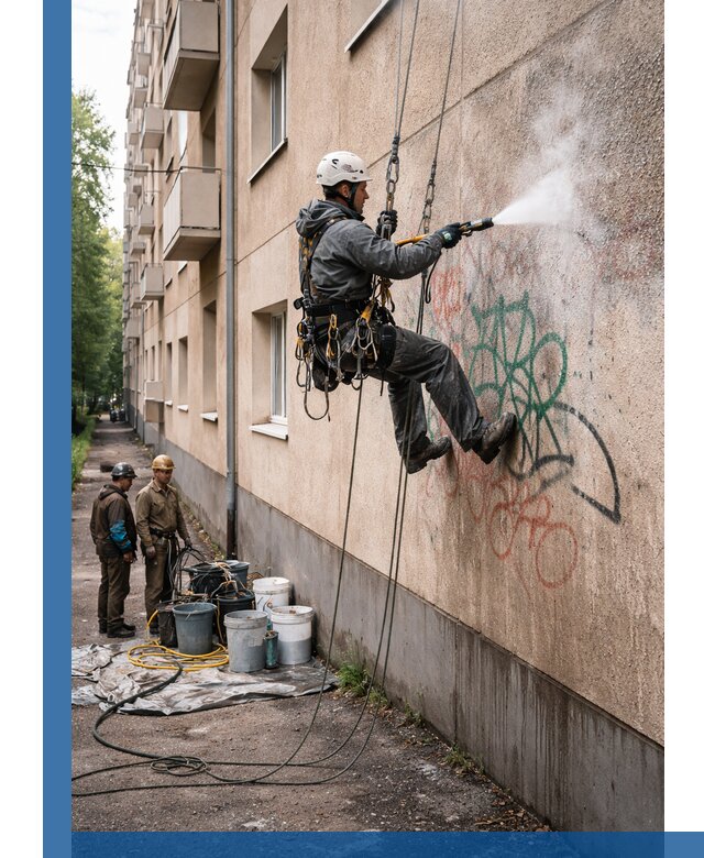 Удаление граффити с фасада в Кореновске без следов и повреждений