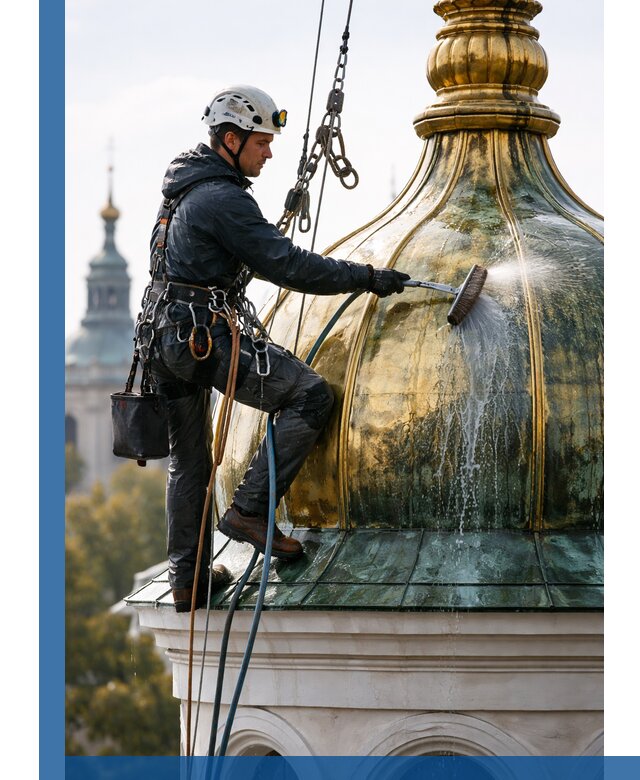 Профессиональная мойка куполов и шпилей высотными альпинистами в Кореновске