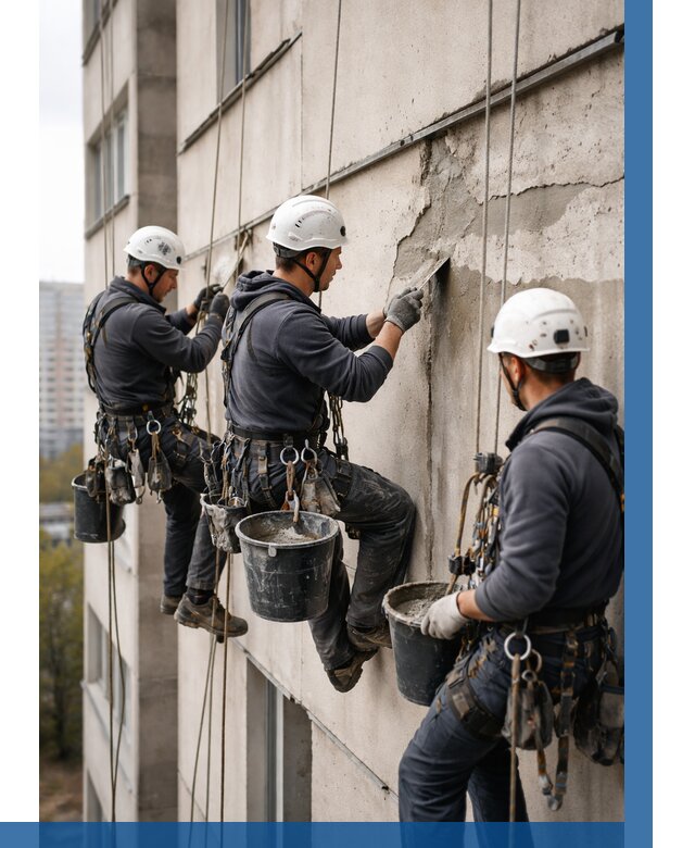 Ремонт бетонных элементов фасада в Кореновске от 2591 р. | ВЫСОТНИК-Кнв