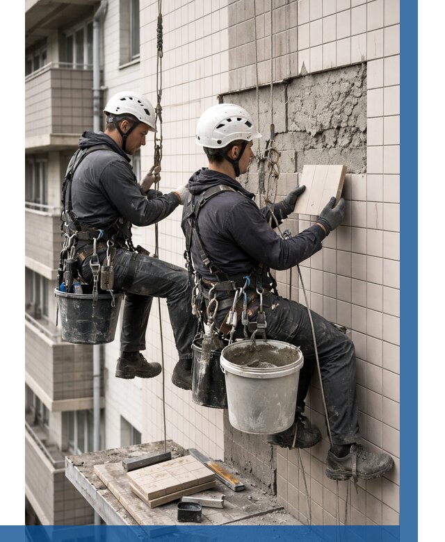 Ремонт облицовки фасада плиткой в Кореновске от 1866 р. | ВЫСОТНИК-Кнв