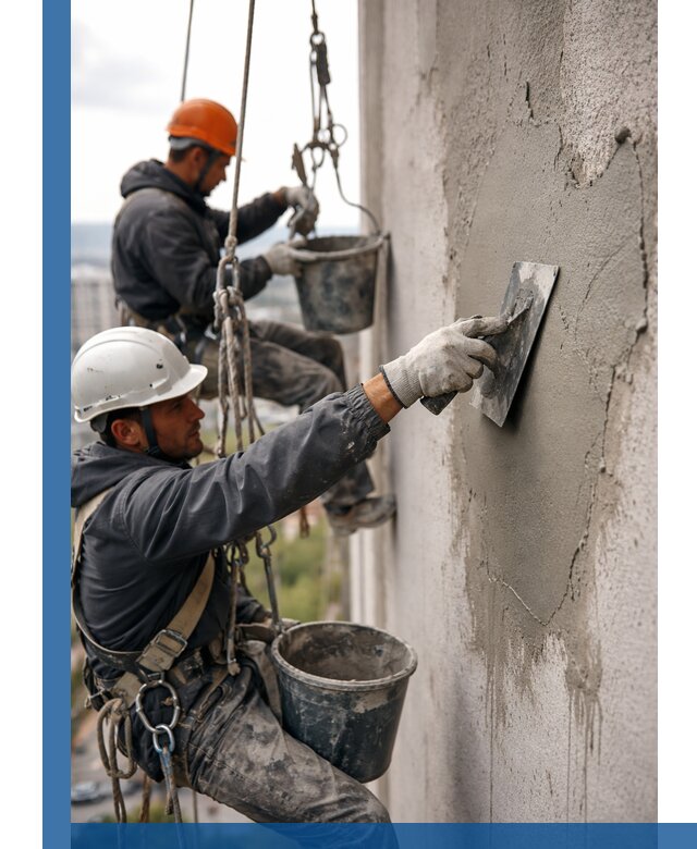 Штукатурка фасада на высоте в Кореновске профессиональные работы