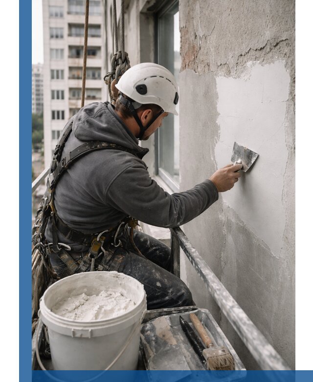 Шпаклевка фасадов на высоте с промальпинистами в Кореновске