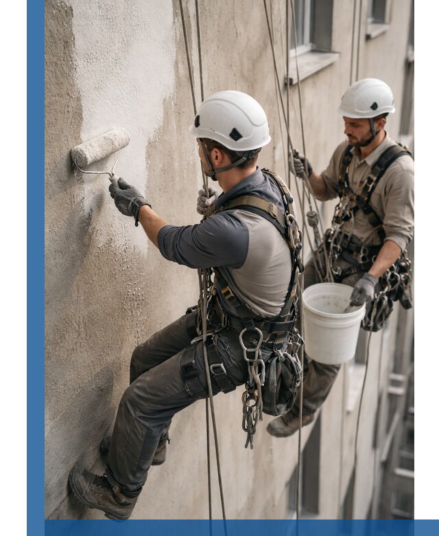 Грунтовка фасада на высоте в Кореновске промышленными альпинистами