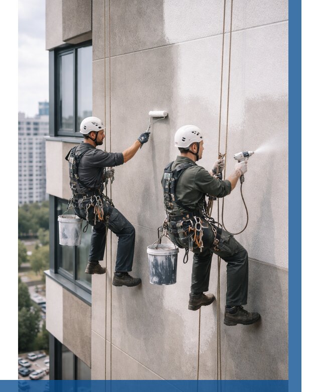 Покраска фасада альпинистами в Кореновске от 311 р. | ВЫСОТНИК-Кнв