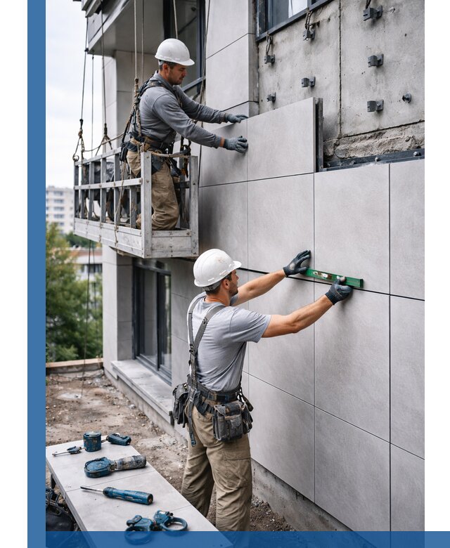 Монтаж керамогранита на фасад в Кореновске под ключ с гарантией качества