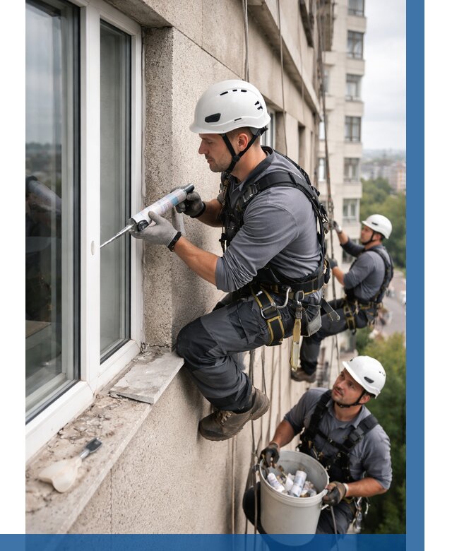 Герметизация оконных швов снаружи в Кореновске от 1555 р. | ВЫСОТНИК-Кнв