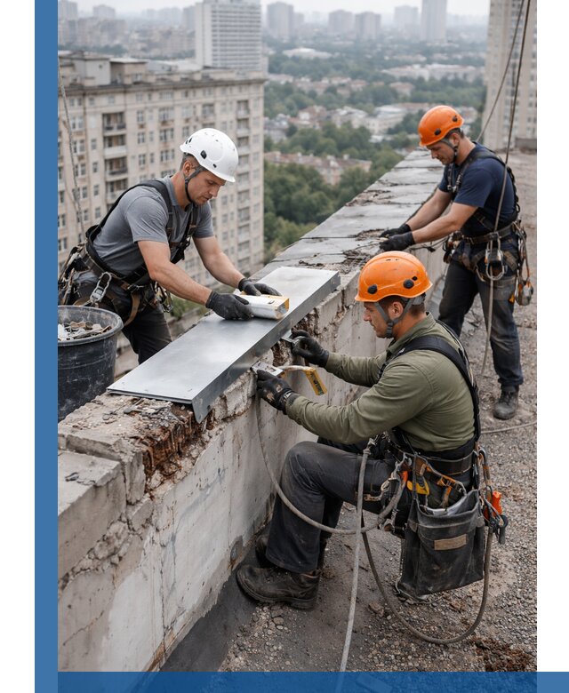 Ремонт парапета на кровле в Кореновске, высотные работы с гарантией