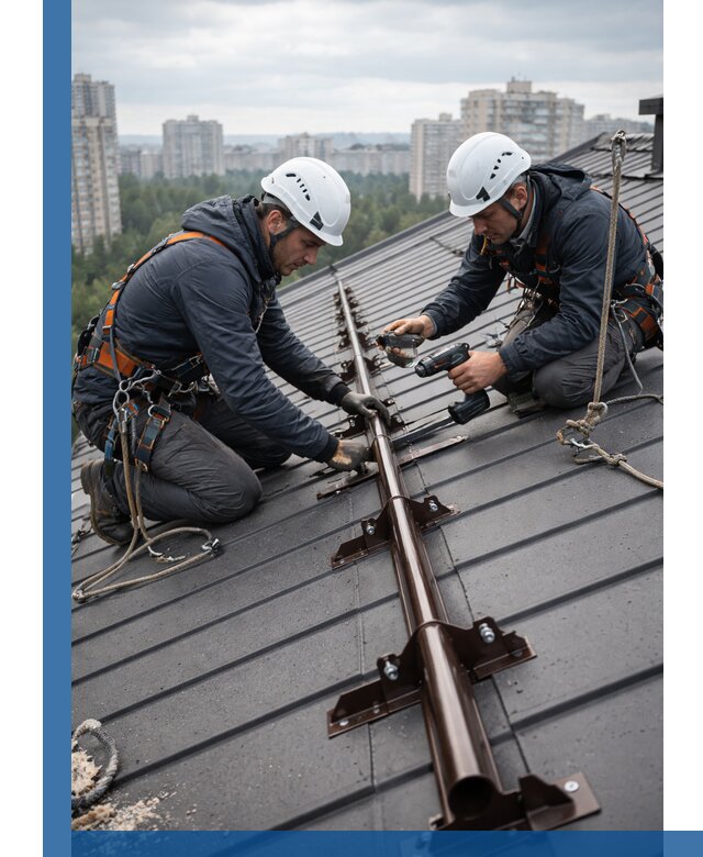 Монтаж снегозадержателей на кровле зданий в Кореновске под ключ