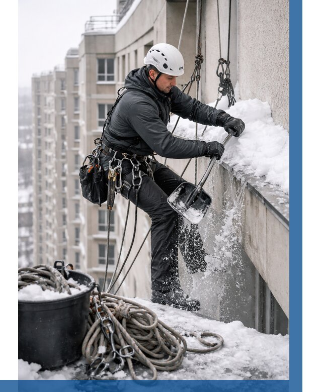 Очистка карнизов от снега в Кореновске от 311 р. | ВЫСОТНИК-Кнв