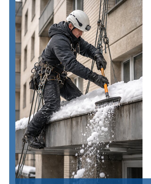 Очистка козырьков от снега в Кореновске круглогодично безопасно