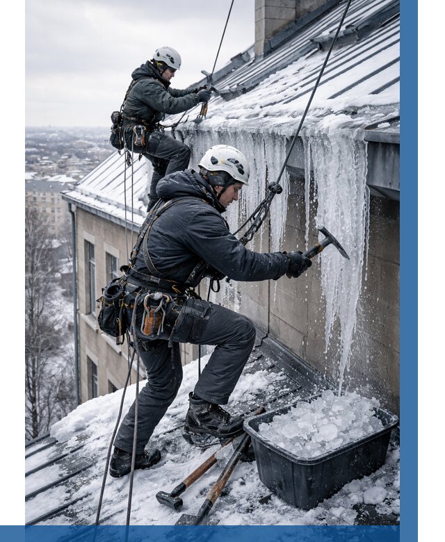 Удаление наледи с кровли в Кореновске от 5700 р. | ВЫСОТНИК-Кнв