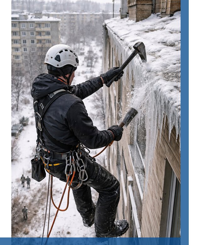 Сбивание сосулек с крыши в Кореновске по цене от 4664 р. | ВЫСОТНИК-Кнв