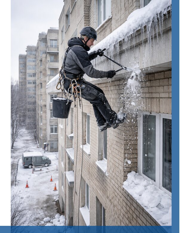 Удаление наледи с карнизов в Кореновске от 363 р. | ВЫСОТНИК-Кнв