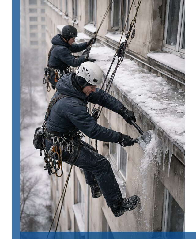 Удаление наледи и сосулек с карнизов в Кореновске профессионально