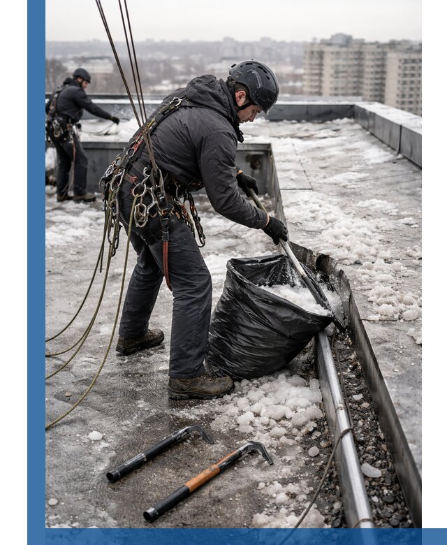 Аварийная очистка кровли в Кореновске от промальпинистов