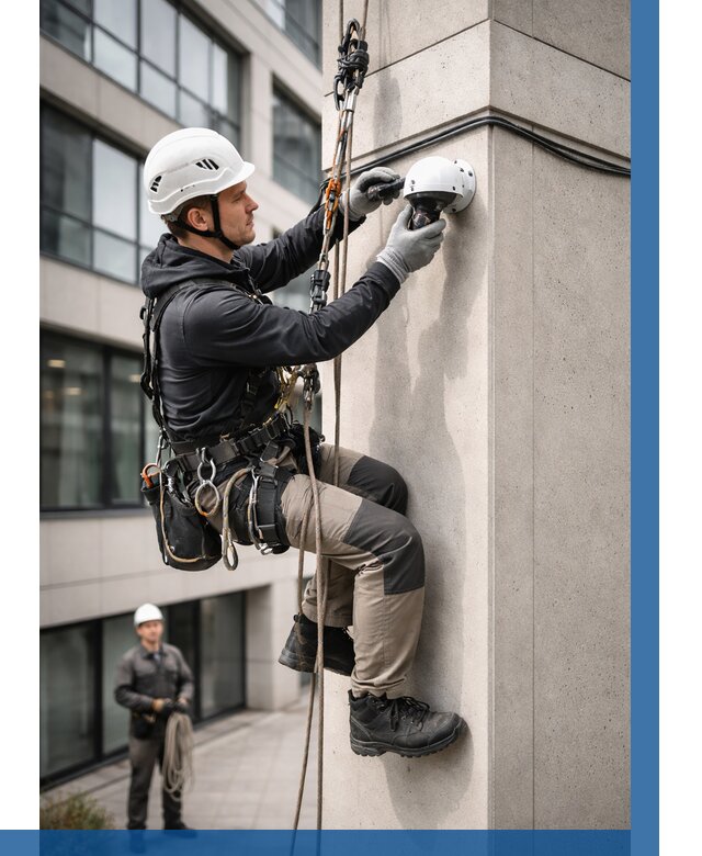 Монтаж камер видеонаблюдения на фасаде в Кореновске от 8809 р.-ВЫСОТНИК-Кнв