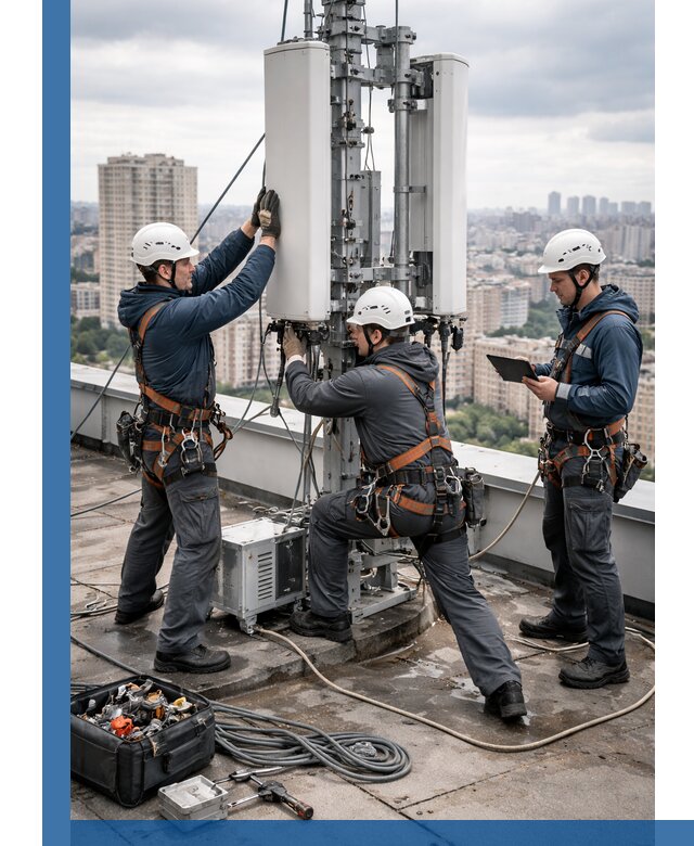 Монтаж антенн связи на крыше в Кореновске с вводом в эксплуатацию