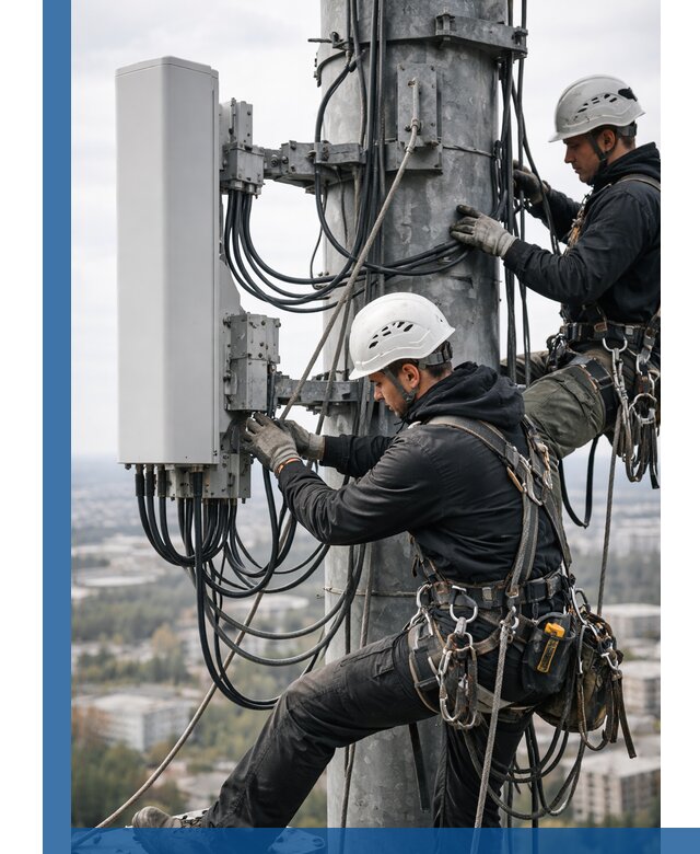 Монтаж оборудования связи на мачте в Кореновске с пусконаладкой