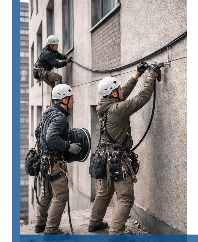 Прокладка кабеля по фасаду в Кореновске, профессиональный монтаж