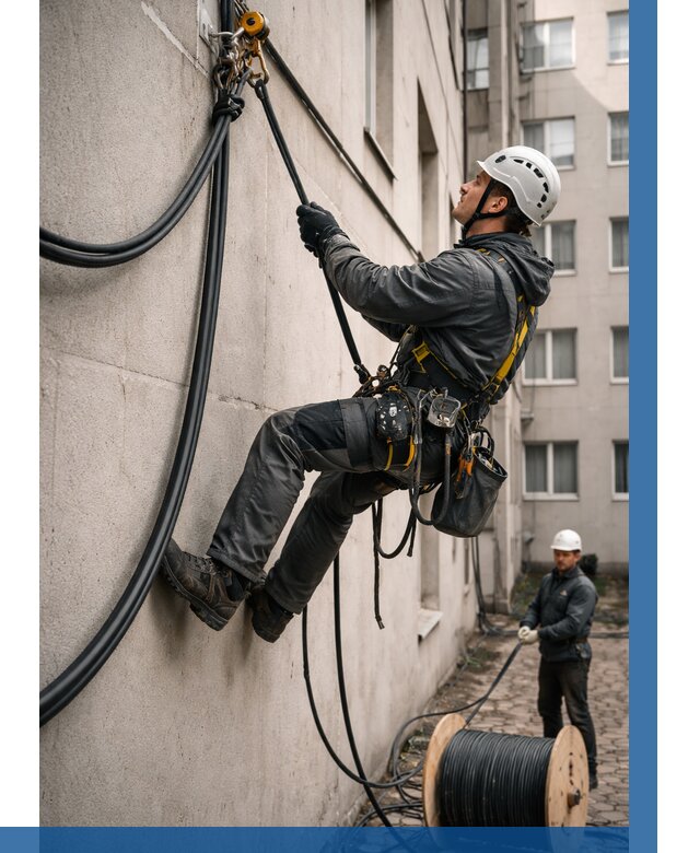 Протяжка кабеля питания на высоте в Кореновске от 466 р. | ВЫСОТНИК-Кнв