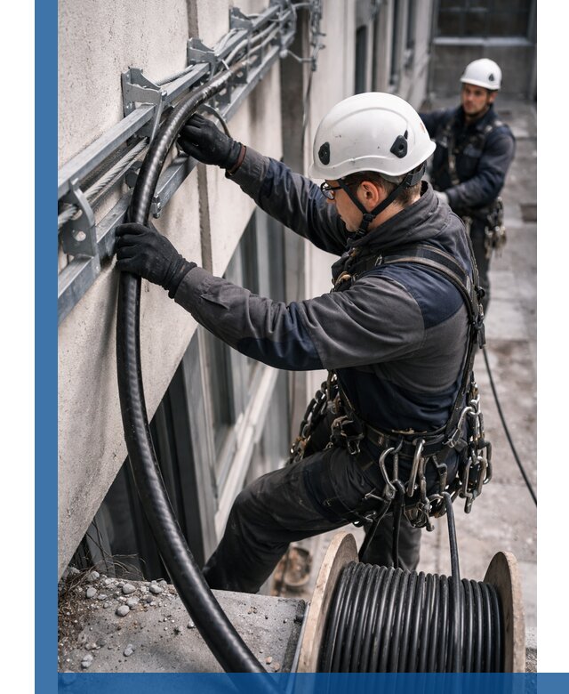 Протяжка кабеля питания на высоте в Кореновске с гарантией безопасности и качества