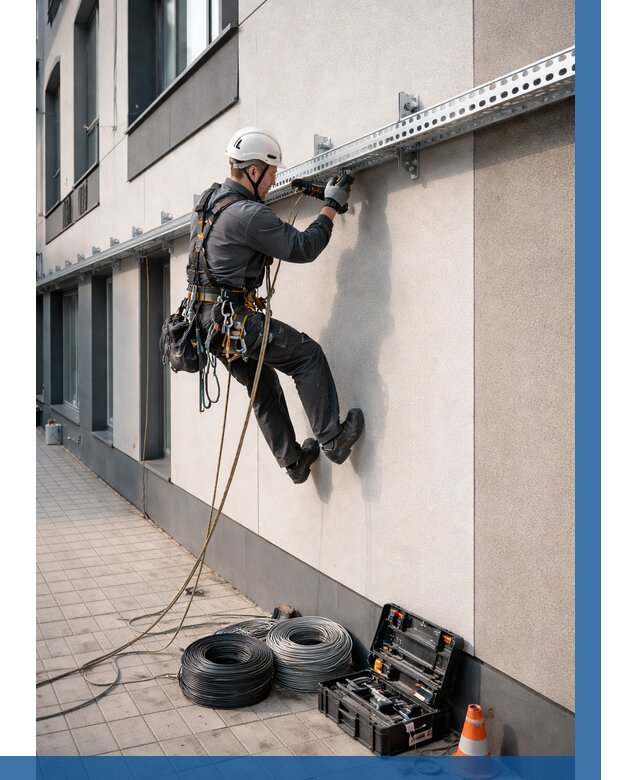 Монтаж кабельных лотков на фасаде в Кореновске от 1244 р. | ВЫСОТНИК-Кнв