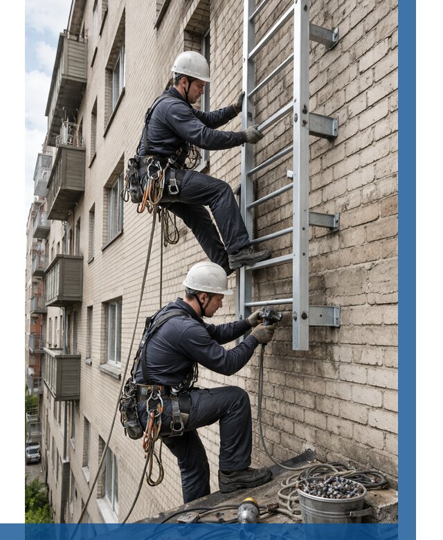 Монтаж пожарной лестницы в Кореновске от 25910 р заказать у ВЫСОТНИК-Кнв