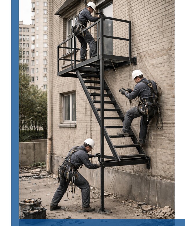 Монтаж пожарной лестницы в Кореновске, установка и крепление