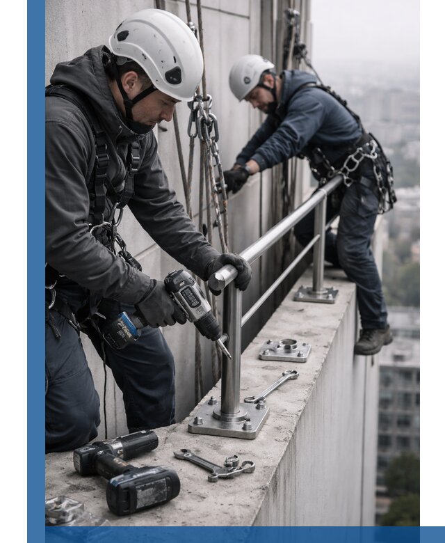 Монтаж перил на высоте в Кореновске для жилых и промобъектов