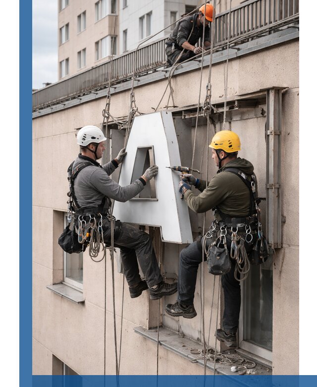 Ремонт и восстановление наружных вывесок на высоте в Кореновске