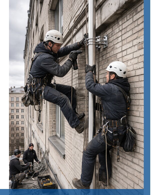 Монтаж флагштока на здании в Кореновске от 6737 р. | ВЫСОТНИК-Кнв