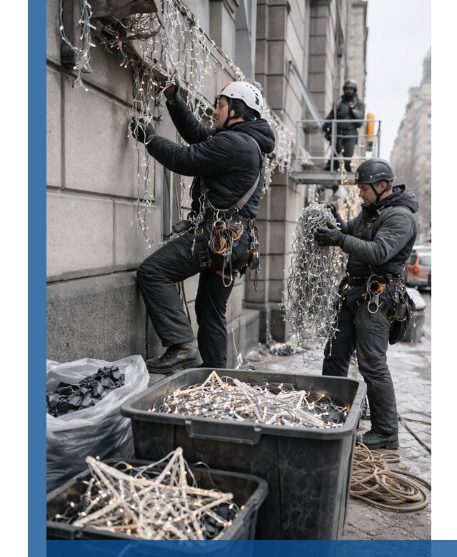 Демонтаж новогоднего оформления и гирлянд в Кореновске