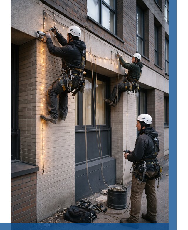 Монтаж гирлянд на фасаде в Кореновске от 3627 р. | ВЫСОТНИК-Кнв