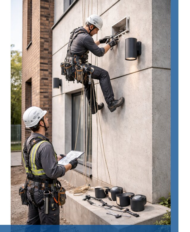 Монтаж фасадного освещения в Кореновске от 2591 р. | ВЫСОТНИК-Кнв