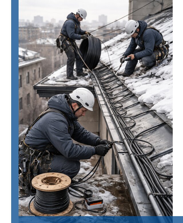 Монтаж греющего кабеля на кровле в Кореновске под ключ