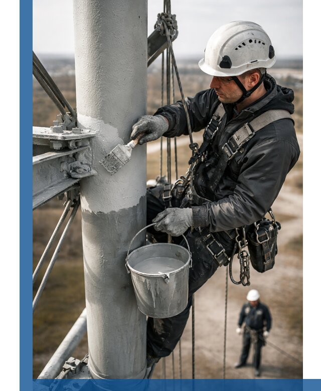 Покраска мачт связи в Кореновске промышленными альпинистами