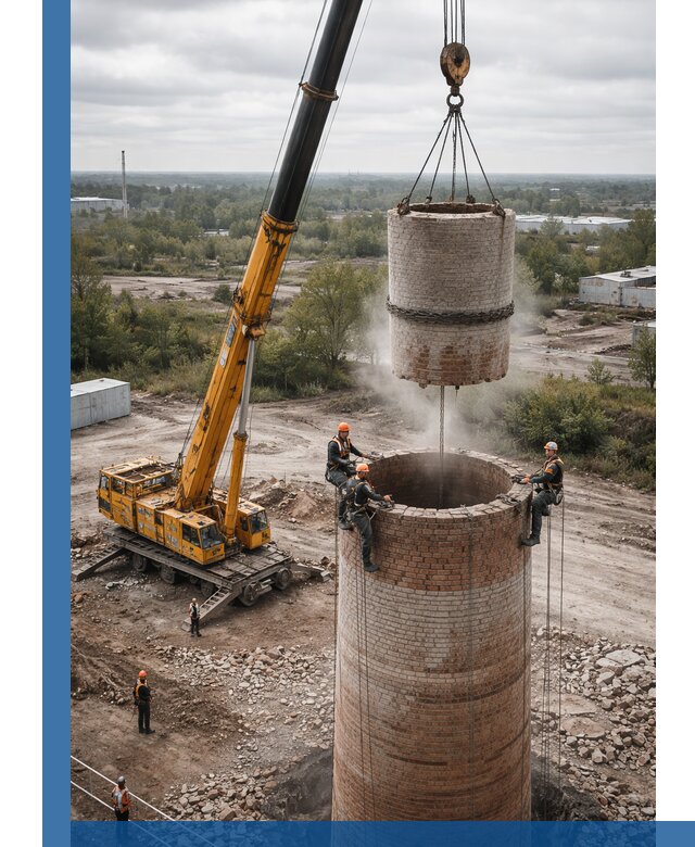 Демонтаж дымовой трубы в Кореновске с гарантиями безопасности