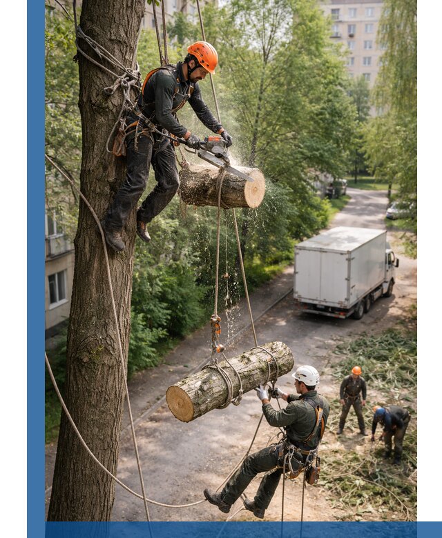 Спил деревьев альпинистами в Кореновске, безопасно и без повреждений