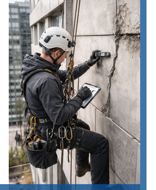 Обследование фасада альпинистами в Кореновске от 124 р. | ВЫСОТНИК-Кнв